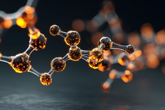 ethyl 3D rendering is a starry constellation of glowing atoms on a dark stage