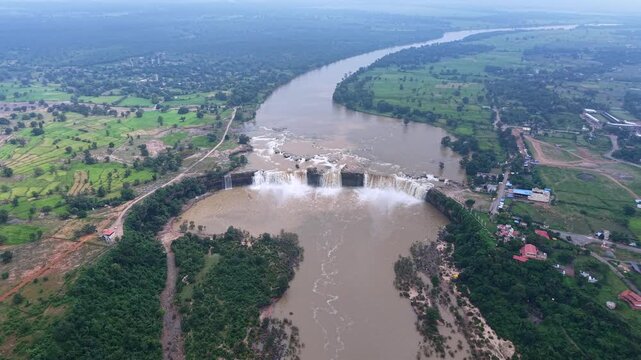 Aerial View of Chitrakote Waterfalls Chhattisgarh India