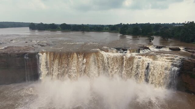 Aerial View of Chitrakote Waterfalls Chhattisgarh India