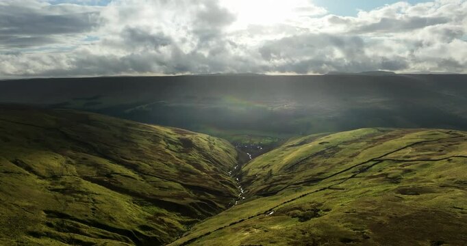 Aerial shot of Buckden beck in Wharfedale.