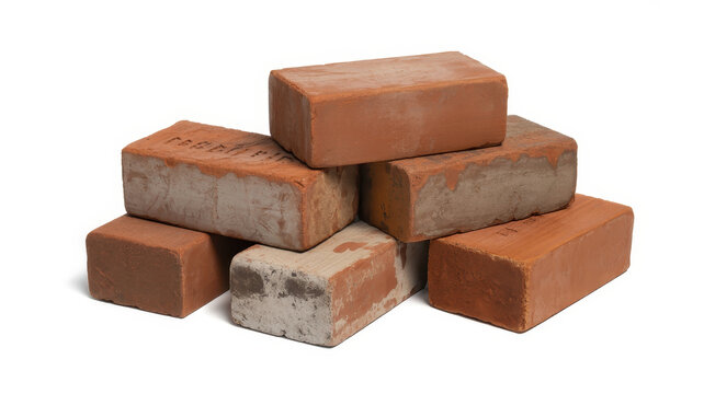 Stack of weathered red bricks construction