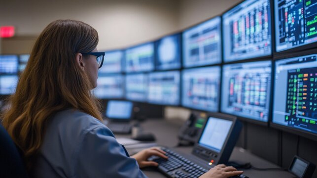 Large-scale national power grid monitoring control facility illustrating strategic infrastructure security within a contemporary energy management operations center.
