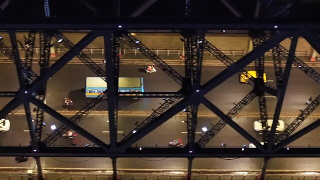 Aerial Night View of Howrah Bridge Kolkata India