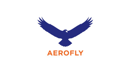 Obraz premium Blue bird logo with outstretched wings.