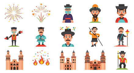 Fototapeta premium Traditional chinese festival characters and architecture illustrations