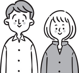 男性と女性　父と母　ベクター　モノクロ