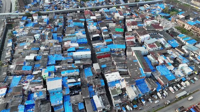 Aerial View of Dharavi Slums in Mumbai India