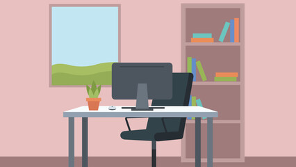 Fototapeta premium Creative Studio Workspace With Shelves Flat Design