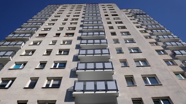 Great Panel type of apartment building in Goclaw area of Warsaw, Poland, 4k video