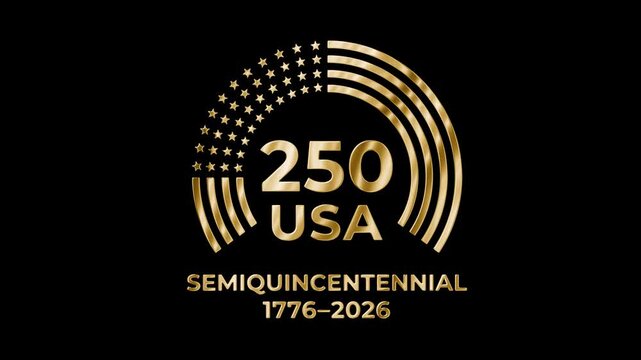 Gold calligraphic numeral 250. Premium patriotic asset for USA 250th anniversary event openers, patriotic campaigns and Independence Day productions