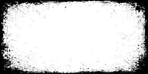 Black grunge ink splat frame with dirty paint texture and dark spray splatter border design in a vintage vector art illustration.