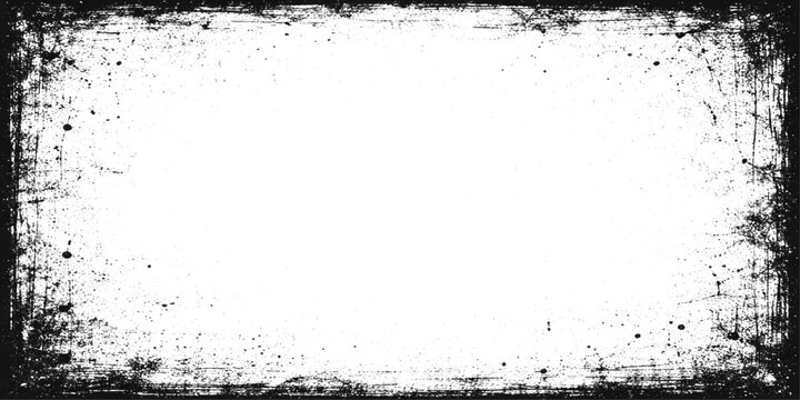 Abstract grunge ink splash frame background with black paint drops and liquid splashing texture border design.