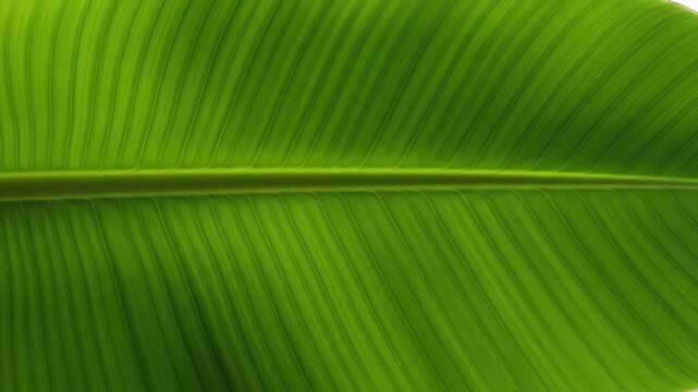 Closeup of vibrant green leaf with subtle motion and light play over textured surface