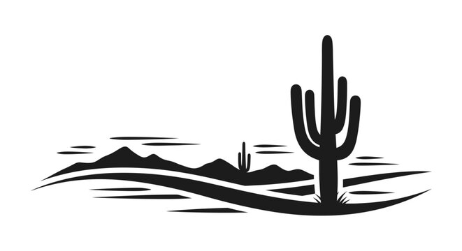 Black and white cactus illustration.