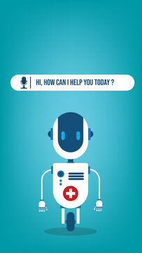 AI Healthcare Chatbot Robot Assistant with Medical Cross, Voice Support Interface for Telemedicine, Digital Health Consultation, Virtual Doctor Help Service Illustration