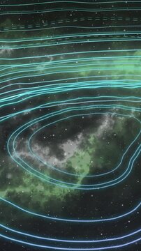 Vertical video: Cyan bands sliding, loops warping, green flare flaring, boosting nebula contrast