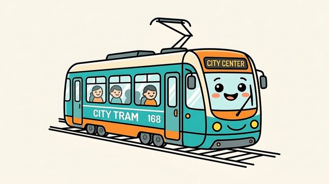 Cartoon City Tram with Smiling Face.