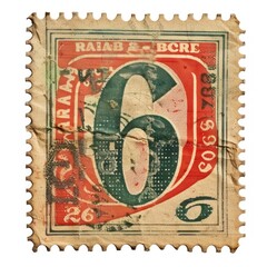 Obraz premium Vintage postage stamp with number 6 white background architecture blackboard.