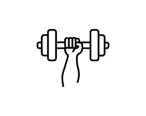 Obraz premium Hand Lifting Dumbbell Logo Fitness Strength Training Bodybuilding Workout Vector