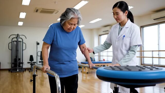 Elderly woman in rehab.