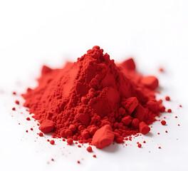 Single compact pile of red Holi pigment isolated on white