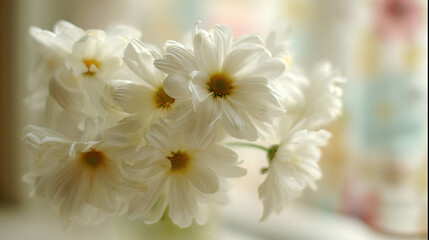 Obraz premium A delicate bouquet of daisies bathed in soft light, symbolizing purity and simplicity. 