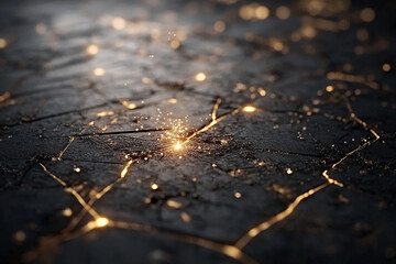 Obraz premium Glowing particles illuminating a lattice structure on a dark surface at night