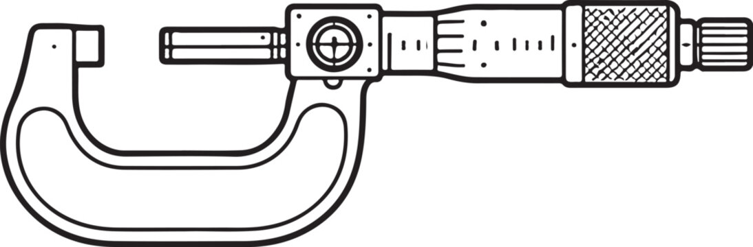 Engineering Micrometer Tool Black and White Line Art Vector