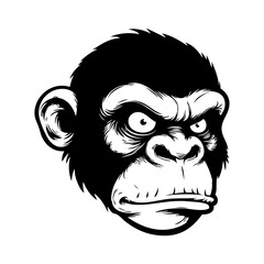 Dibujo sencillo con líneas de la cabeza de un simio enojado mirando de reojo  © teracreonte