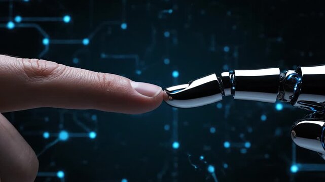 Human and robot finger touch.