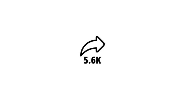 Share counter from 1.1k to 10k with share logo.share counting animation on black background in 4k.