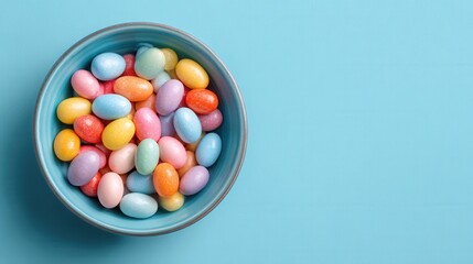 Obraz premium Bowl filled with capsules and tablets on a solid background, creative composition with empty space on one side in horizontal banner style.
