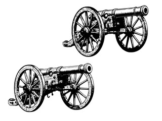 Fototapeta premium Vintage Military Cannon Engraving Vector Illustration
