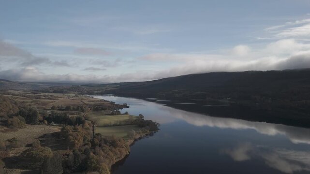 Scenic Aerial View of Loch Venachar and Surrounding Woodland