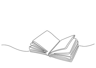 An open book drawn with a continuous line. A single-line drawing.  © Oleh
