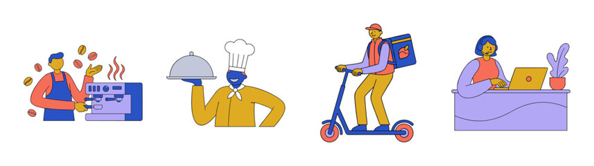 Obraz premium Flat Vector Service Industry Professional Character Asset Sheet for Gig Economy and Hospitality Marketing