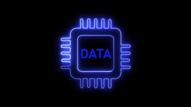 Data processor microchip icon animation. Data processor digital computing concept. Data processor semiconductor technology symbol.