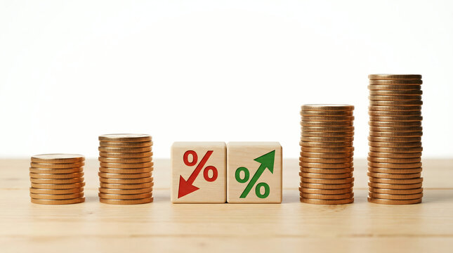 Coin Stacks Growth and Decline Symbols, Financial Increase and Decrease Concept