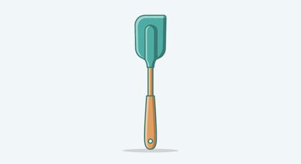 Green Spatula with Wooden Handle.