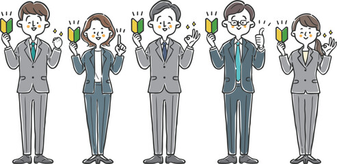 初心者マークを持つビジネスパーソン　全身　ベクター