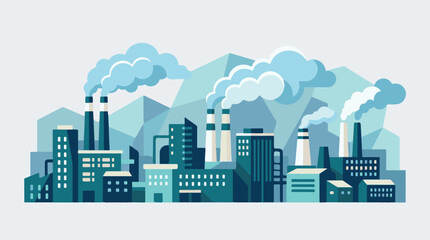 Obraz premium Industrial cityscape with factories emitting smoke, flat vector illustration