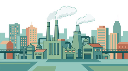 Obraz premium Industrial cityscape with factories, smokestacks, and environmental pollution