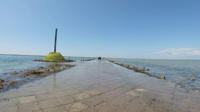 Driving along the Passage du Gois with a POV on-board camera.