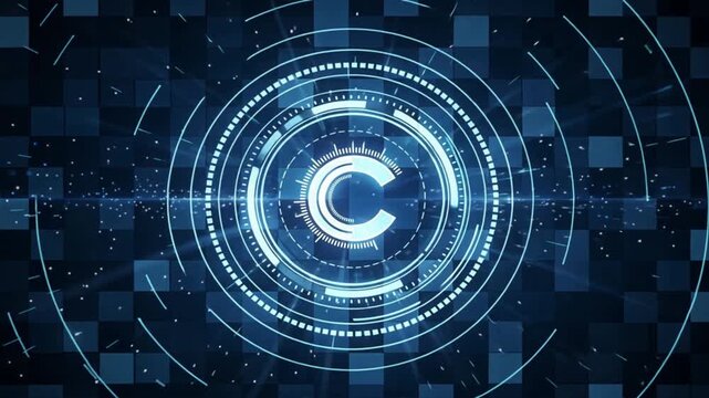 Glowing Copyright Icon in Futuristic Rings With Electric Sparks