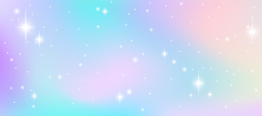 Obraz premium Magical unicorn hologram with soft pink, purple and pastel rainbow colors. Abstract gradient background with sparkles. Fantasy vector illustration for Xmas, New Year and festive decor