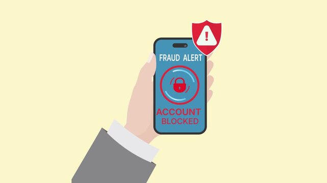 Fraud alert, account blocked warning on smartphone .Screen cybersecurity