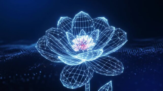 Digital flowers morph into geometric patterns Abstract floral background