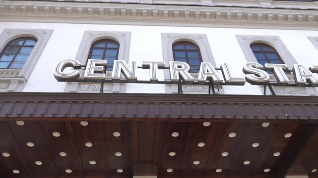 Stockholm, Sweden The main entrance of the Central train station and sign Centralstation in Swedish.  
