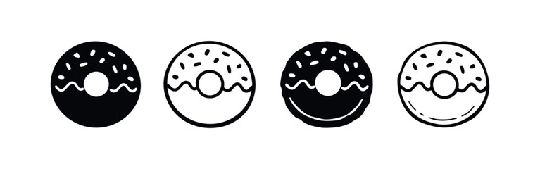 Fototapeta premium Donut with Sprinkles Icon Set. Sweet Glazed Dessert and Baked Goods Vector.