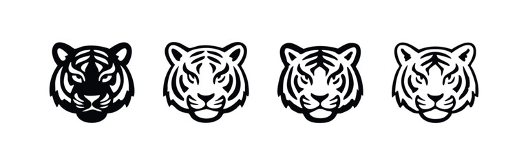 Obraz premium Stylized Tiger Head Vector Icons Set on White Background